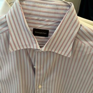 Ermenegildo Zegna Men's Pink and White Striped Dress Shirt